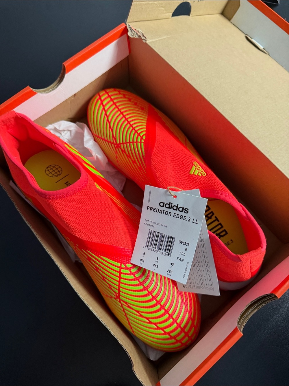 adidas Kids Slip-On Soccer Sneakers in Neon Red and Yellow